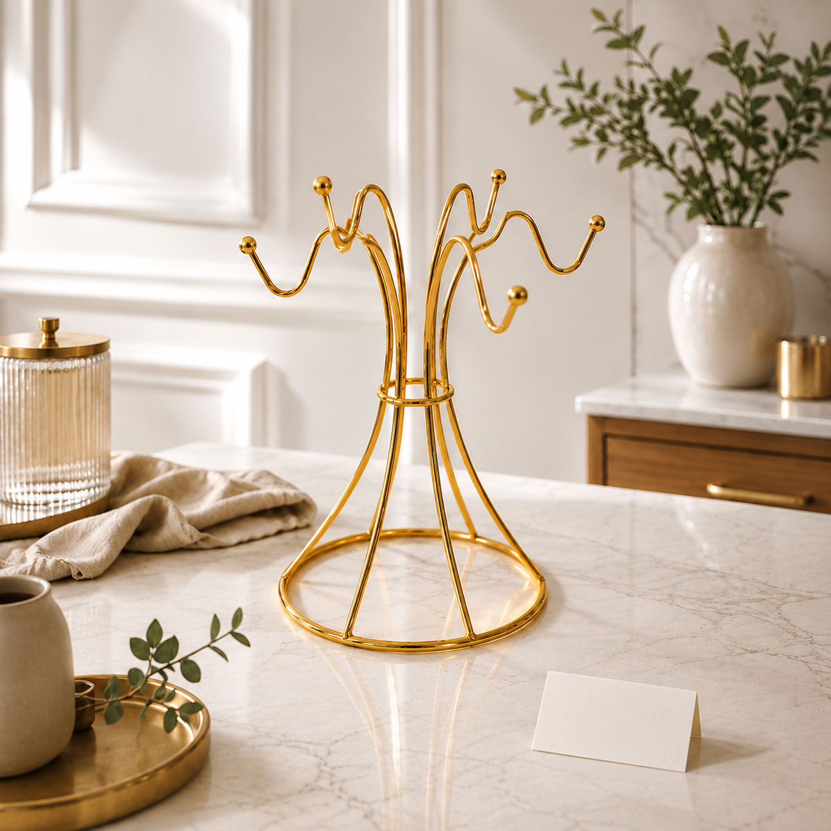 Gold Metal Mug Organizer Rack