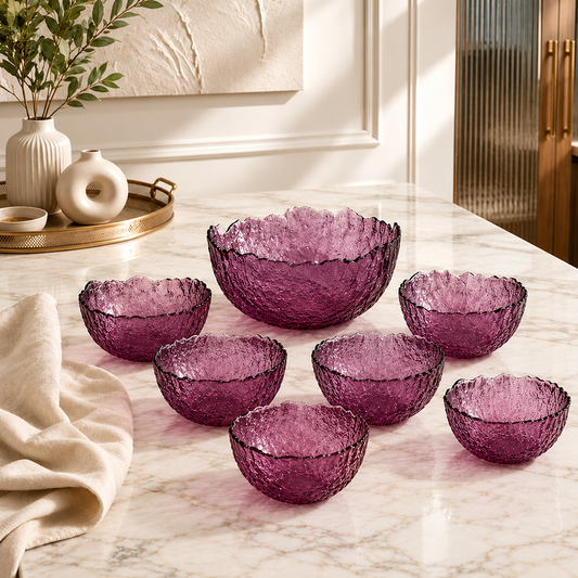 Textured Glass Fruit Bowl Set