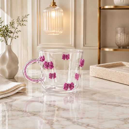 3D Bow Clear Glass Cup